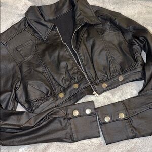 SHEIN Black Buttoned Leather Jacket